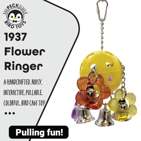 Impeckable Bird Toys 1937 Flower Ringer Bird Toy with Acrylic Flowers, Bells and Chain Links