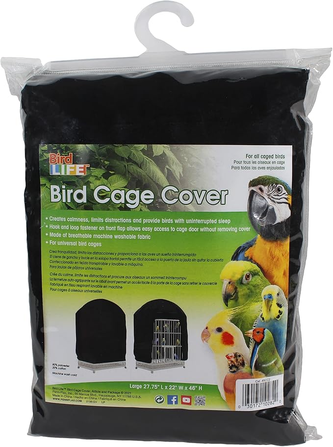 Penn-Plax Bird-Life Universal Fit Birdcage Cover – Machine Washable & Breathable Fabric – Black Color – Medium Size