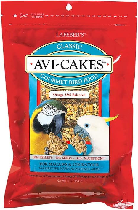 LAFEBER'S Classic Avi-Cakes Pet Bird Food for Macaws & Cockatoos, 1 lb