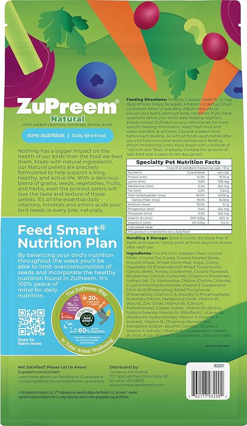 ZuPreem Smart Selects Daily Bird Food for Parrot (ML, 4 lbs)