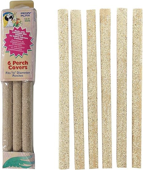 Penn Plax Sanded Bird Perch Covers – Made from Crushed Seashells – Great for Parakeets, Lovebirds, Parrotlets, Finches, Canaries, and More – Small – 6-Pack