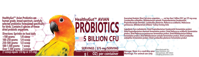 Equa Holistics HealthyGut Avian Probiotics 5 Billion CFU, 120 Servings