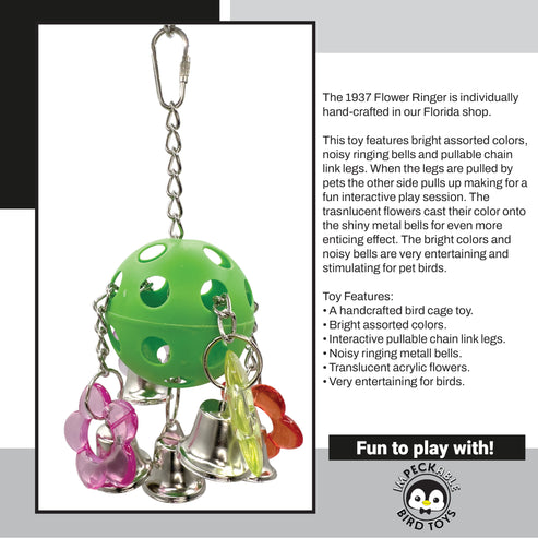 Impeckable Bird Toys 1937 Flower Ringer Bird Toy with Acrylic Flowers, Bells and Chain Links