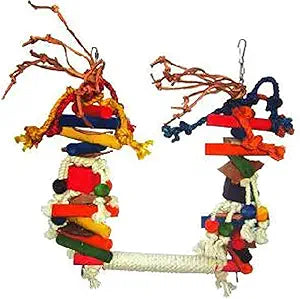 A&E HB46259  Large Rope Swing with Wood Blocks and Leather Bird Toy