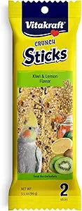 Vitakraft Crunch Sticks Kiwi & Lemon Flavor Bird Treat for Cockatiels (2 Sticks), 3.5 oz