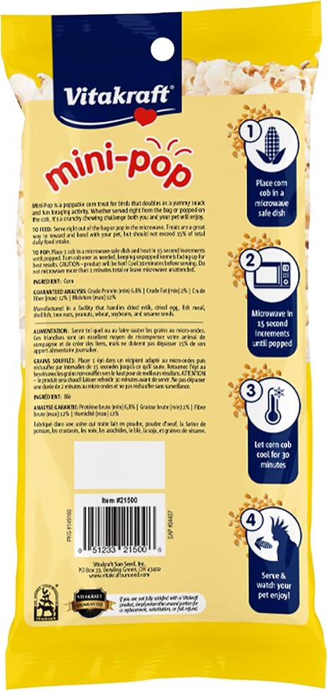 Vitakraft Mini-Pop Corn Cob Bird Treat 6 Ounce (Pack of 1)