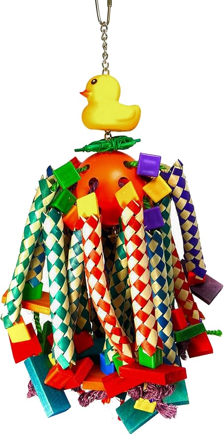 Birds LOVE Lucky Ducky Octopus with Bamboo Finger Traps Parrot Toy for All Birds Cage