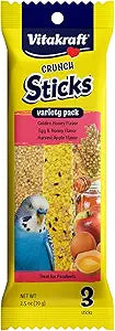 Vitakraft 59433 Crunch Sticks Parakeet Treat - Honey, Egg, and Apple- Pet Bird Treat Toy - Variety Pack, 2.5 oz