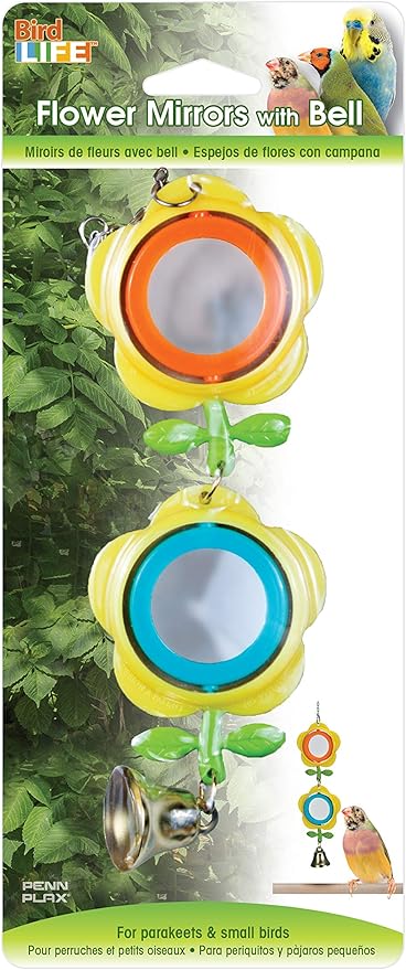 Penn-Plax BA1714 Bird Toy Flower Mirror with Bell