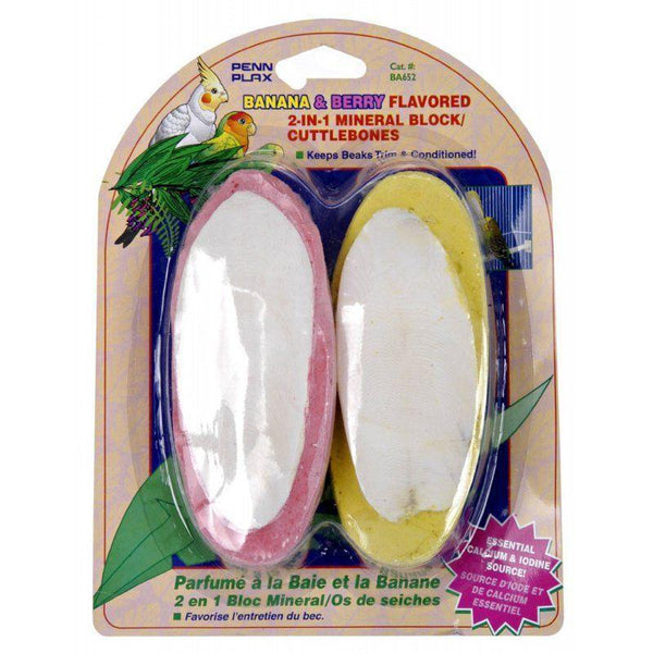 Penn-Plax Banana & Berry Cuttlebone & Mineral Block Combo for Birds